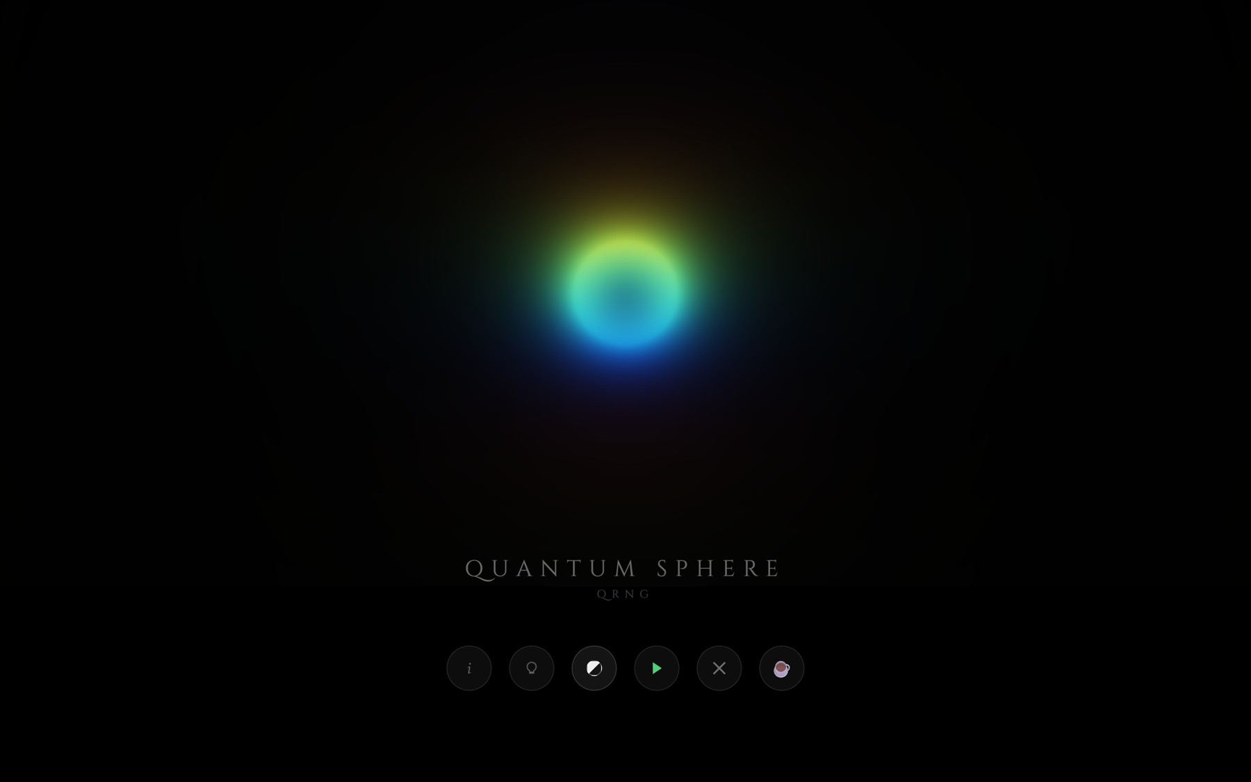 Quantum Sphere, a luminous blue and green sphere against black